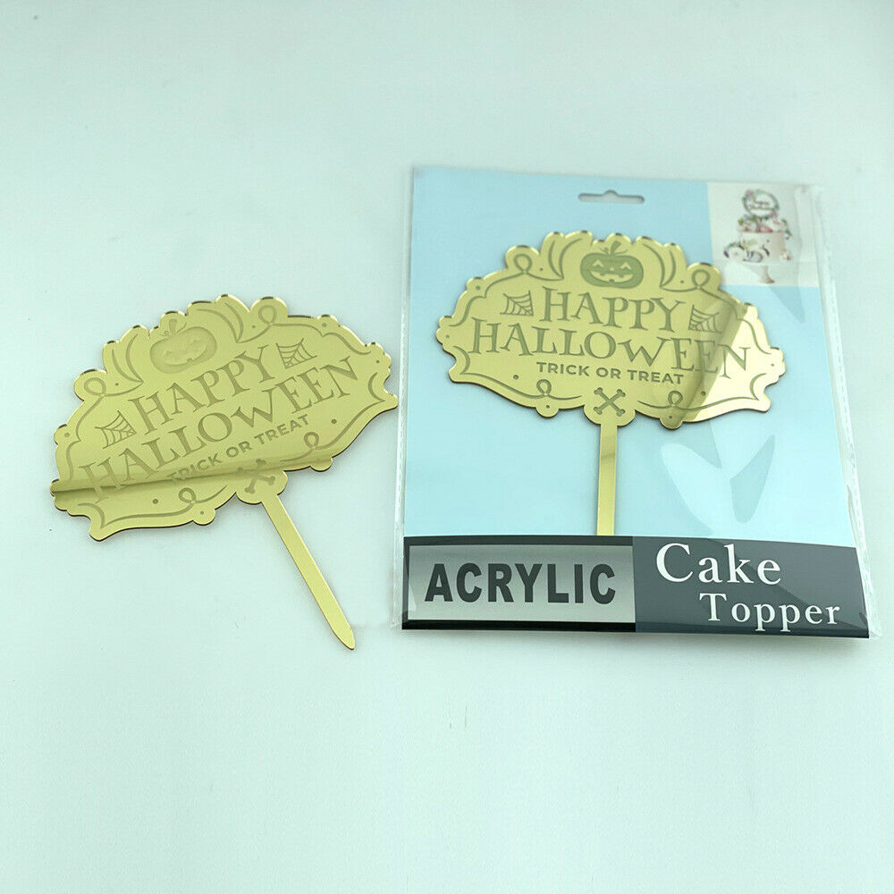 5Pcs Happy Halloween Pumpkin Acrylic Cake Toppers DIY Baking Dessert Decor Party
