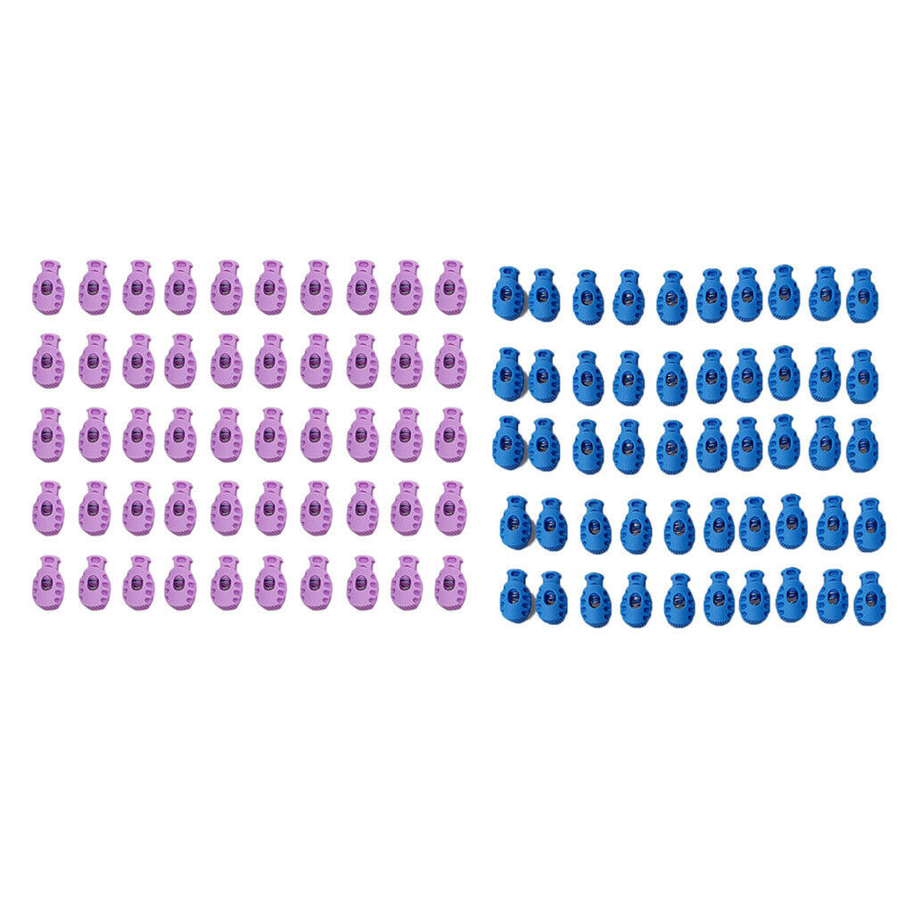 50pcs Bungee Cord Lock End Spring Stop Toggle Stoppers Blue