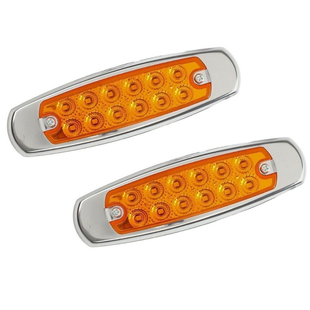 2X Yellow 12 LED Sealed Side Marker Clearance Light Fish Shape Truck Trailer 12V