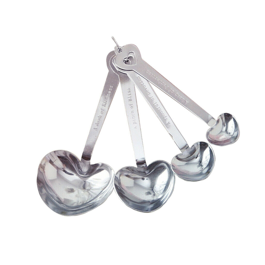 4 Pieces Romantic Metal Heart Shape Measure Spoon Teaspoon Wedding Favor