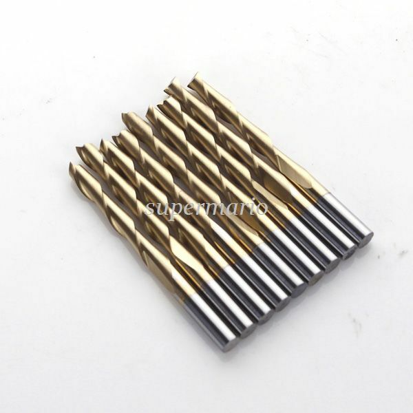 10x 1/8'' Titanium Nitride Coated Carbide CNC Double Two Flute Router Bits 22mm