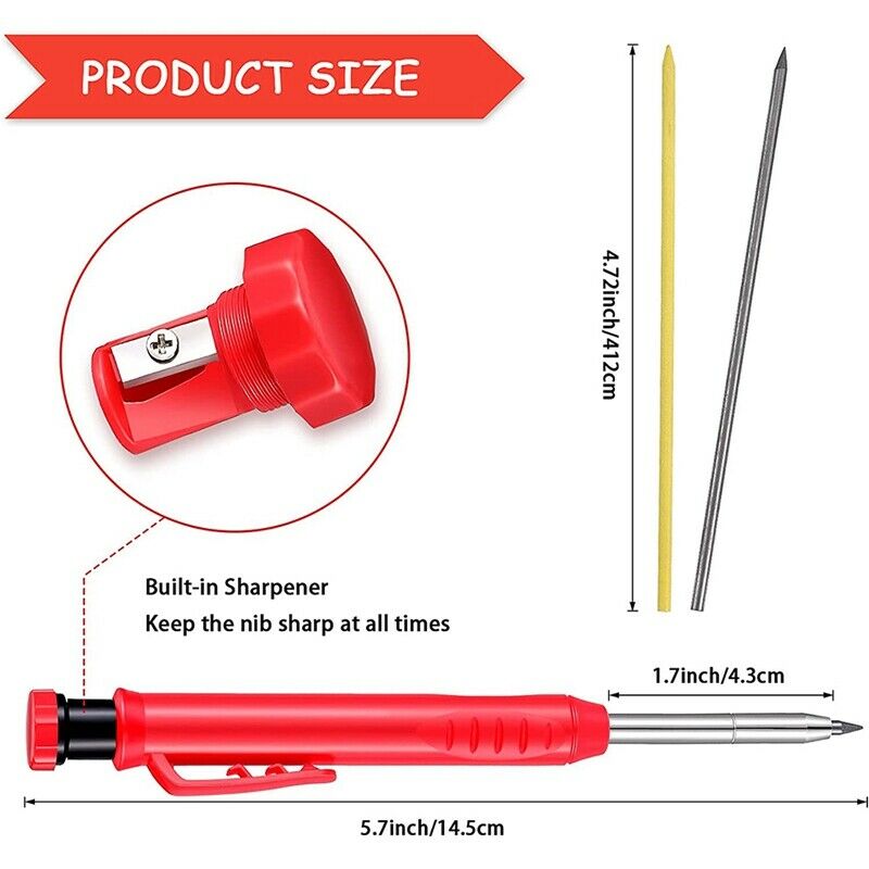 3 Pieces Solid Carpenter Pencil with ener and 18 Refill Leads, Carpenter PenciV1