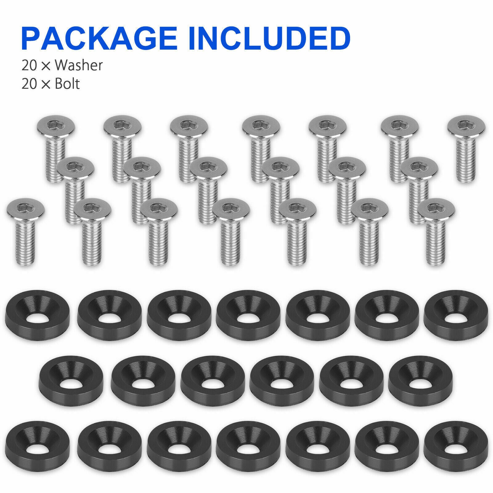 20pcs Balck Billet Aluminum Fender Bumper Washer/bolt Engine Bay Dress Up Kit M6