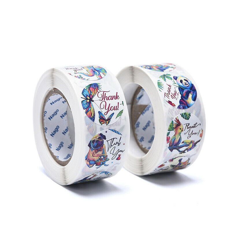 500PCS Round Animals And Plants Thank You Stickers Scrapbook Packaging La.l8