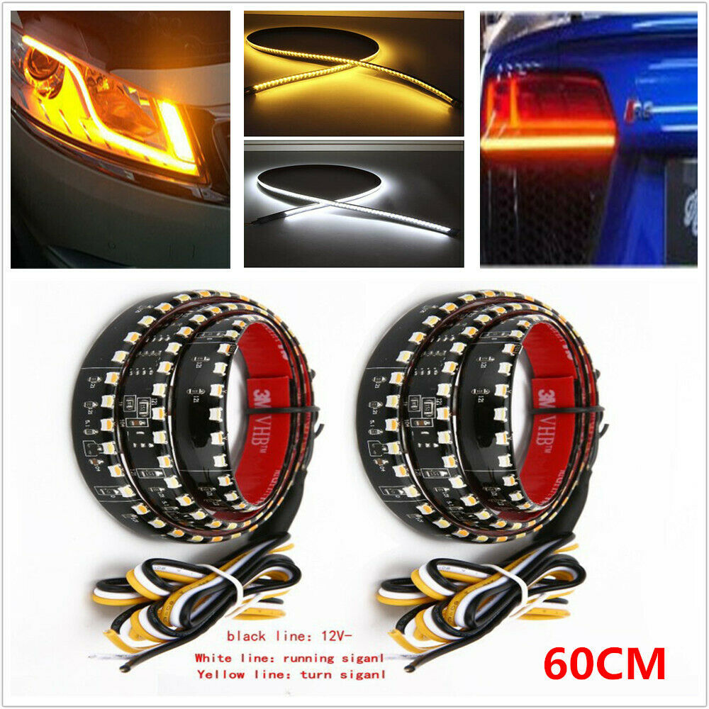 Pair 60CM LED Headlight Strip Daytime Running Light Sequential Flow Lamp 6W IP65