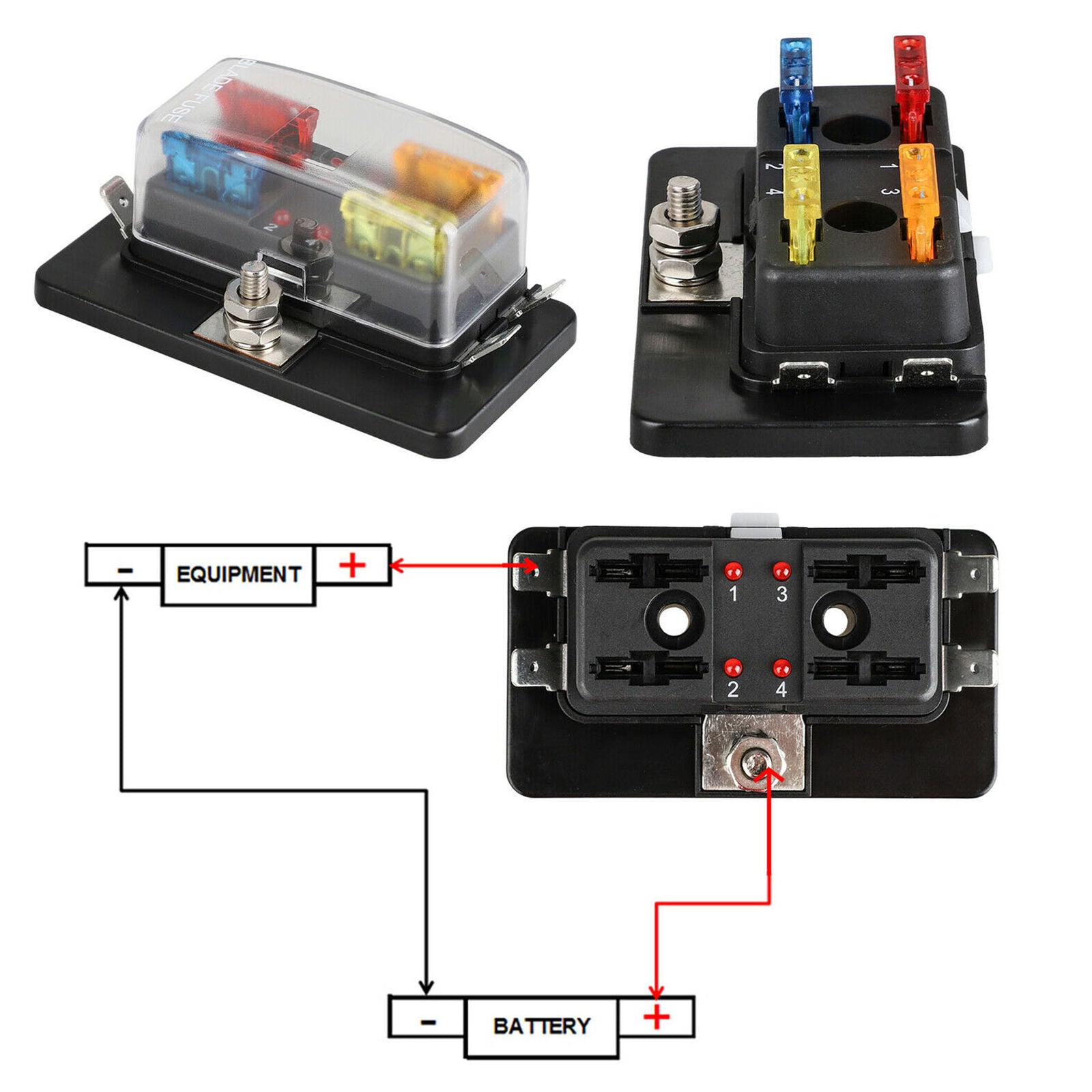4Way 12V 24V Auto Car Power Distribution Blade Fuse Holder Box Block Panel Board