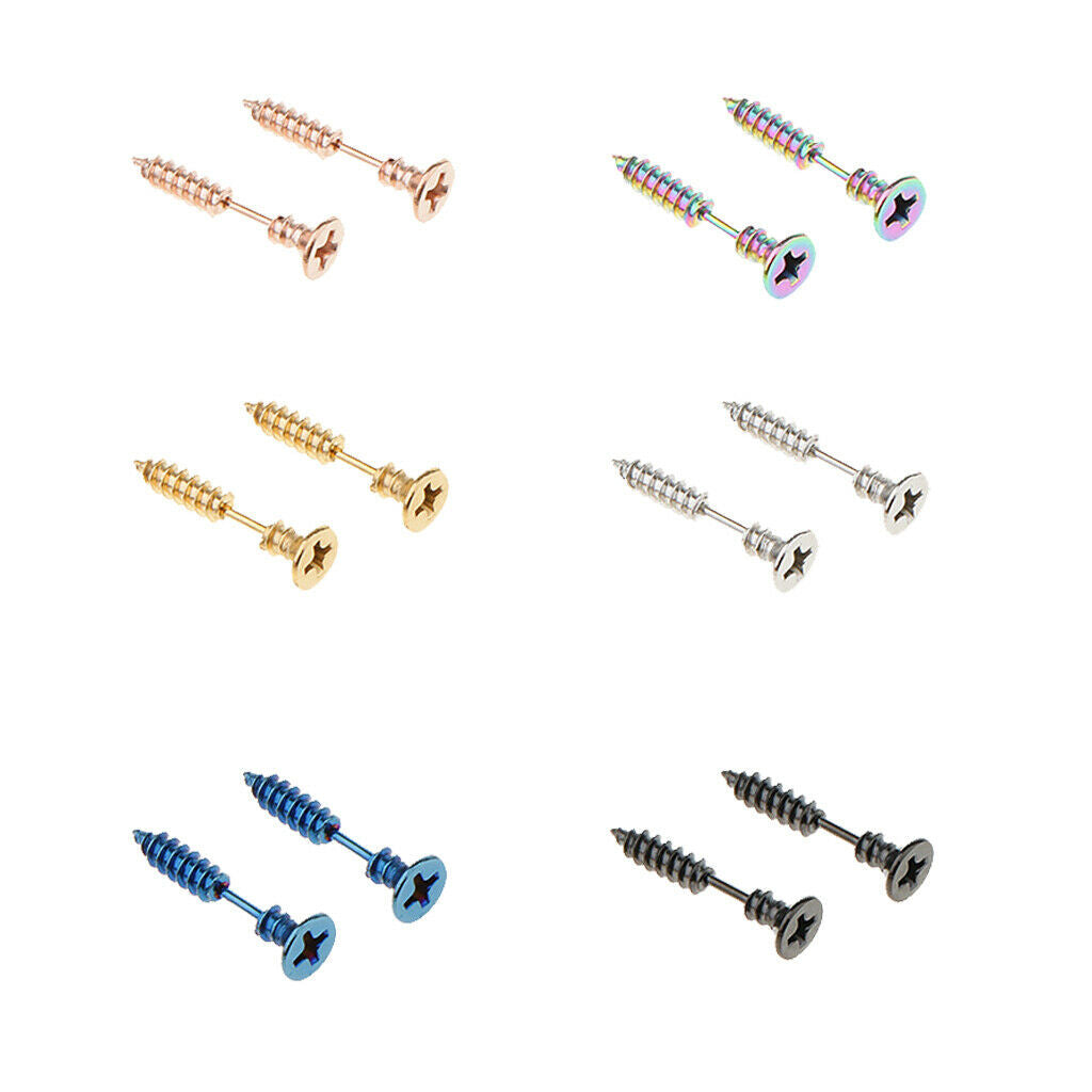 Prettyia 6 Pair Women Stainless Steel Piercing Cross Screws Ear Stud Earring