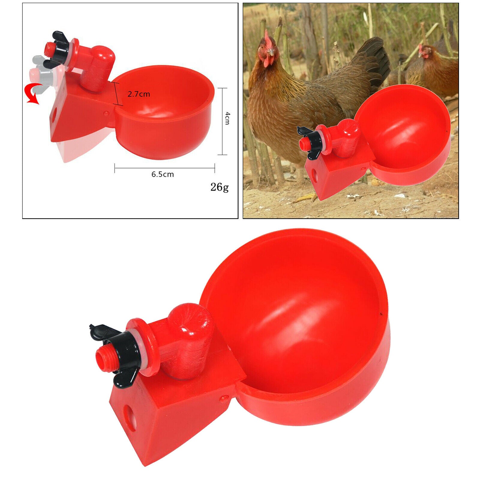 2x Poultry Watering Cups Farm Dispenser Waterer Goose Feeder Easy Install