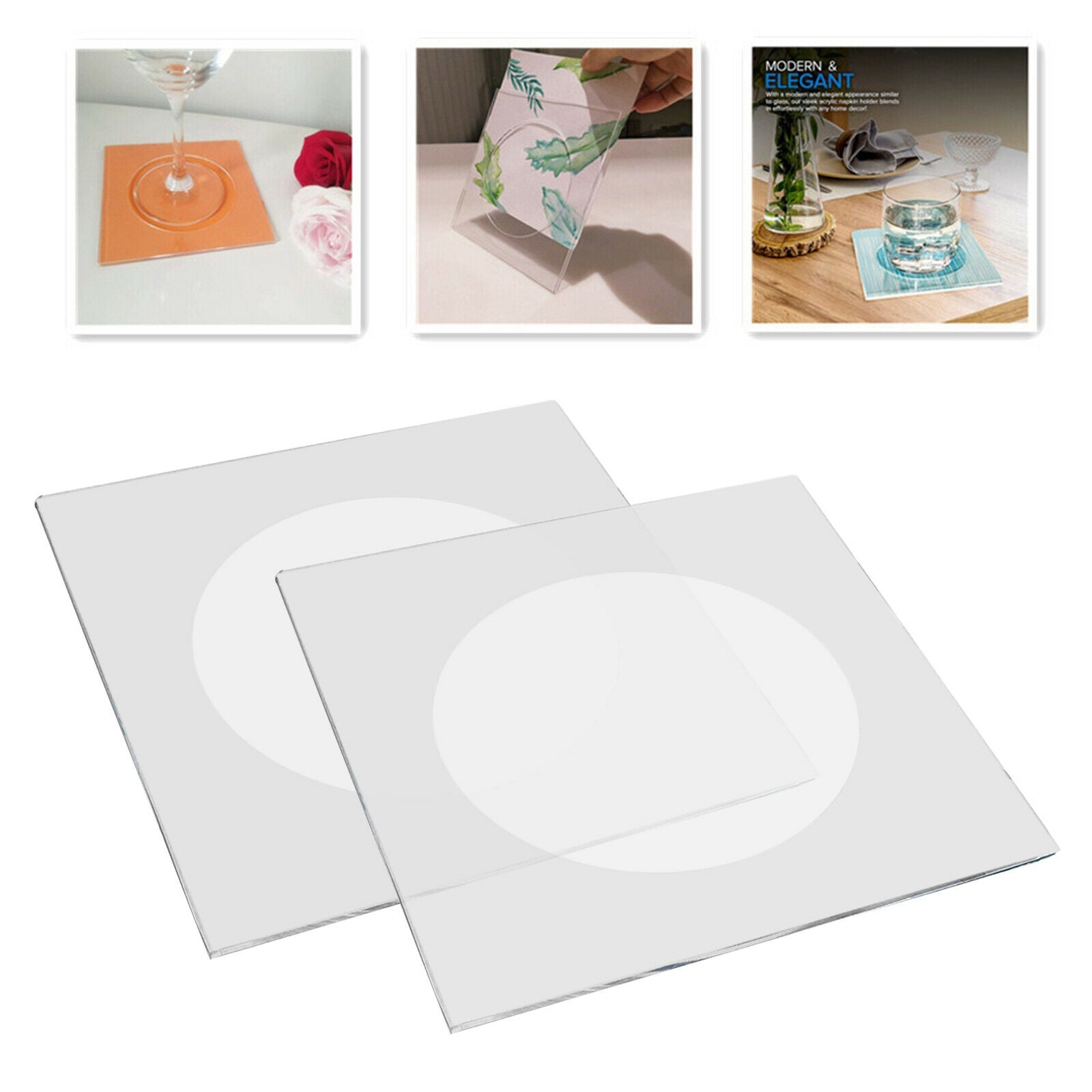 2Pcs Acrylic Napkin Holder Square Coasters Placemat Shatterproof Home Decorss