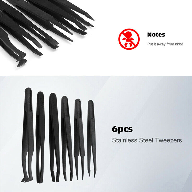 6Pcs Tweezer Anti-Static Plastic Tweezers Repair Tools for Sensitive Components
