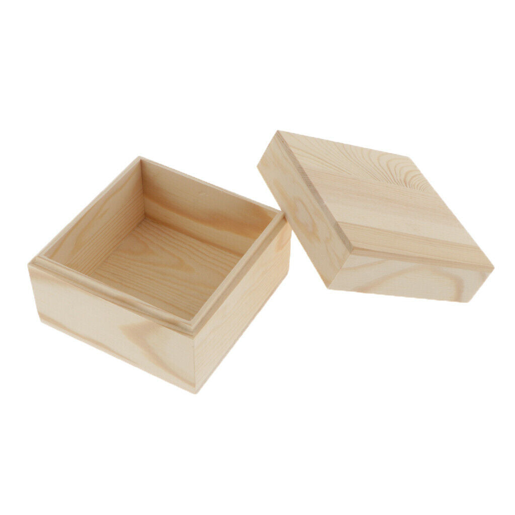 Natural Wooden Jewelry Box Square Keepsake Chest Box Storage Treasure Case