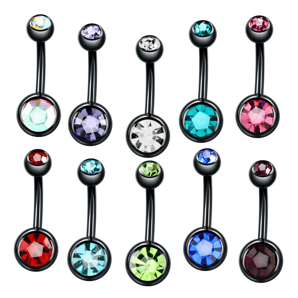 10pcs 14G Bling Crystal Belly Button Ring Navel Barbell Bar Piercing Jewelry