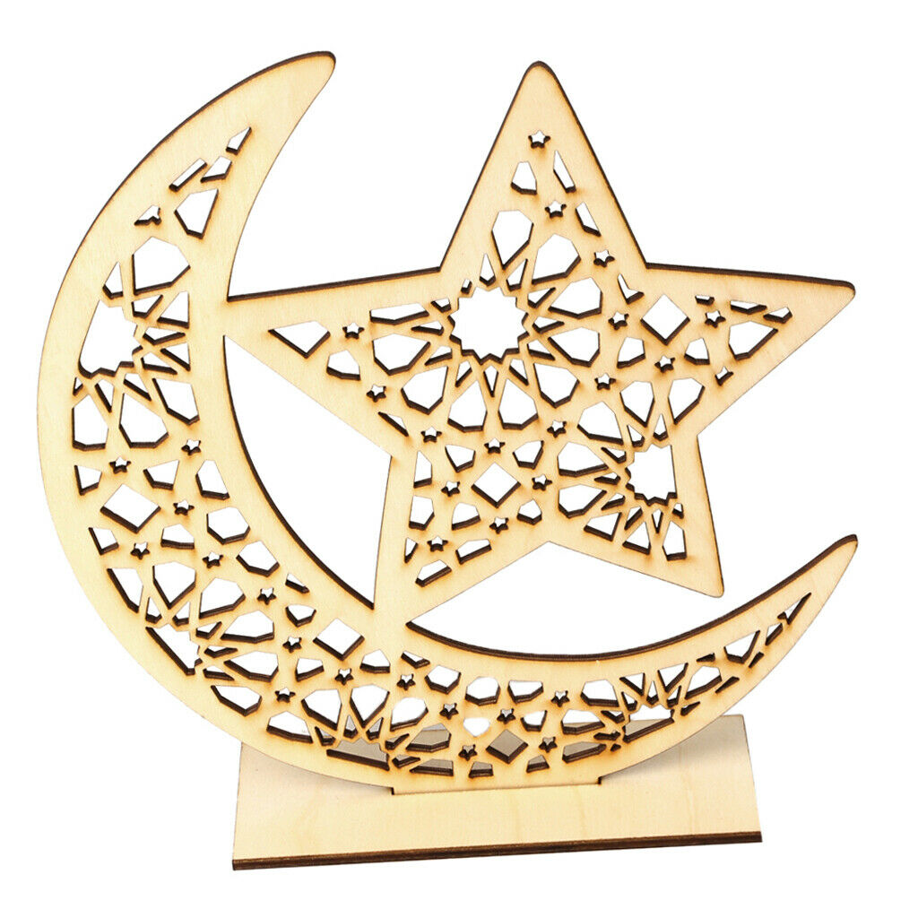 Muslim Ramadan Wooden Moon Star Crafts Ornament for Festival Home Decoration