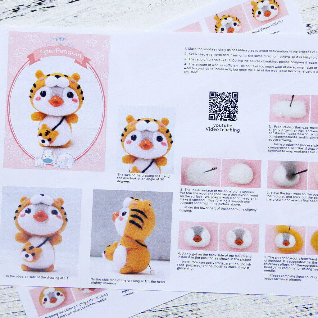 Animal Needle Felting Kit For Beginner with Basic Tools penguin tiger