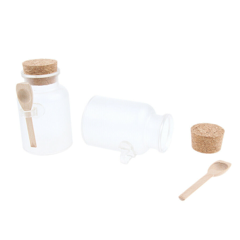 2 Pcs Bath Salt Bottle Wood Spoon Round Cosmetic Cork Jar Container 200g