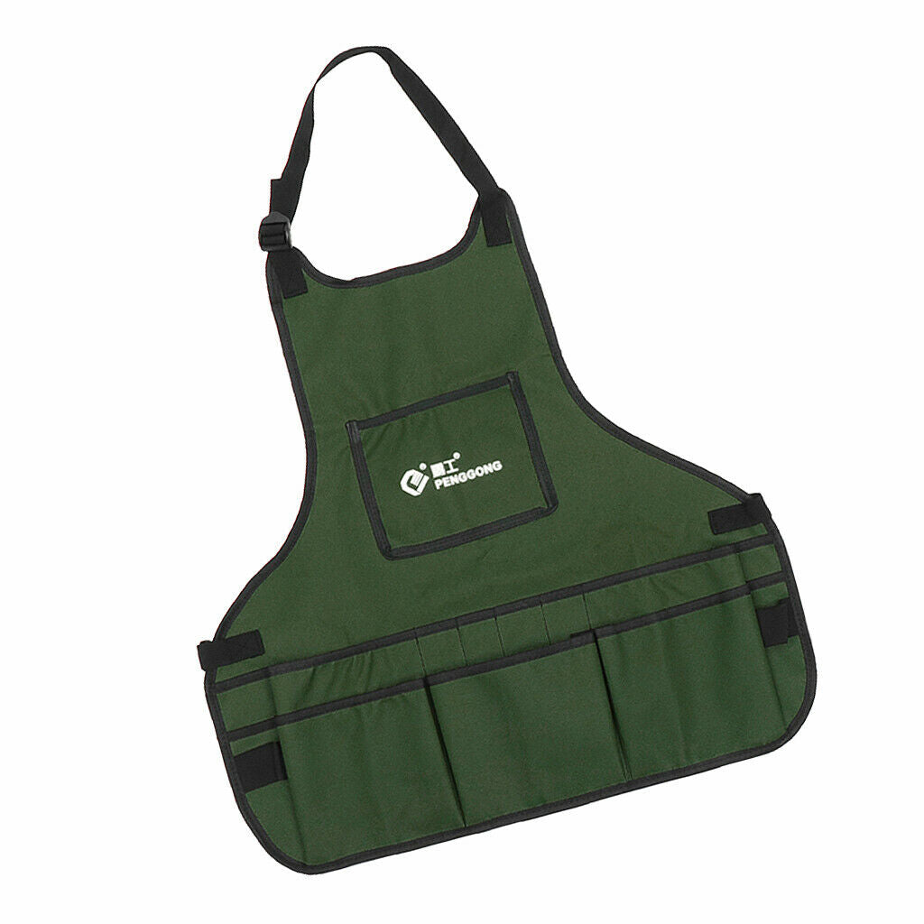 Multiple Pockets Garden Apron Carpenters Gardening Tools Pouch Army Green
