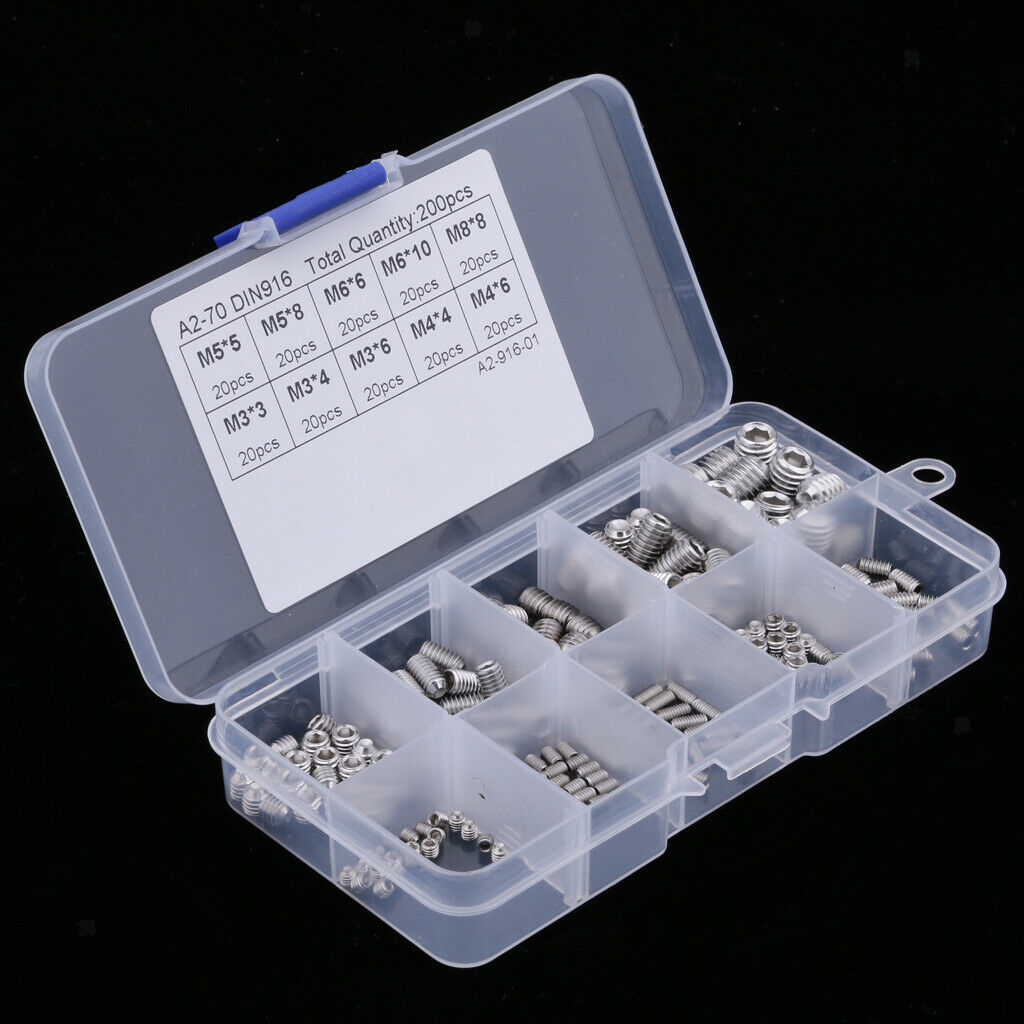 200pcs Headless Screw Hex Socket Assortment Kit M3-m8