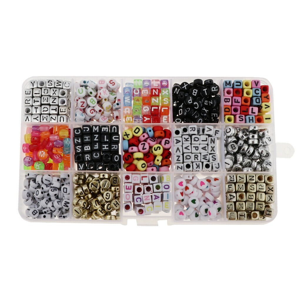1100Pcs Mixed Color Alphabet A-Z Cube/ Round Beads for Jewelry Making DIY