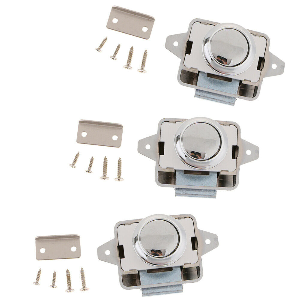 3 Pieces Push Button Catch Lock Latch for Trailer RV Boat Cabinet Sliver New