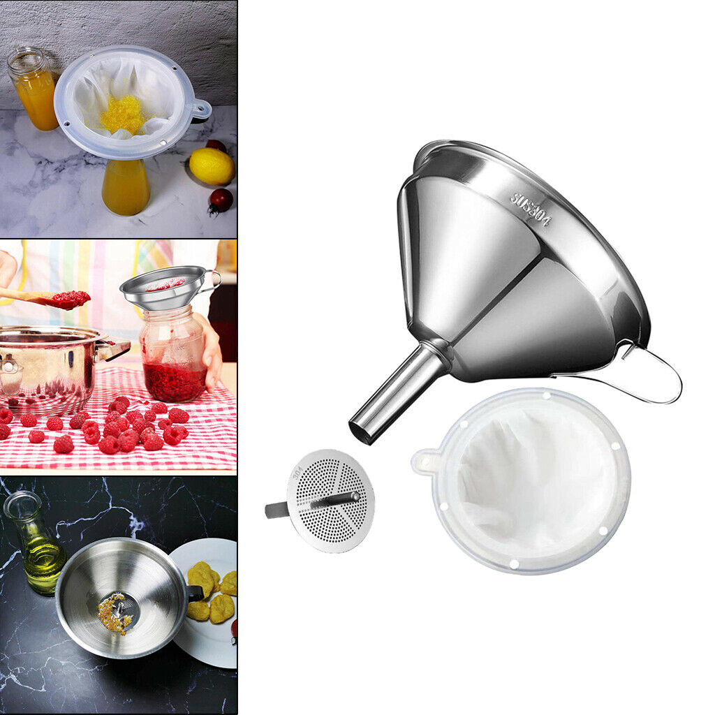 Stainless Steel Kitchen Funnel With Strainer Filter Multi-Use Durable Sturdy