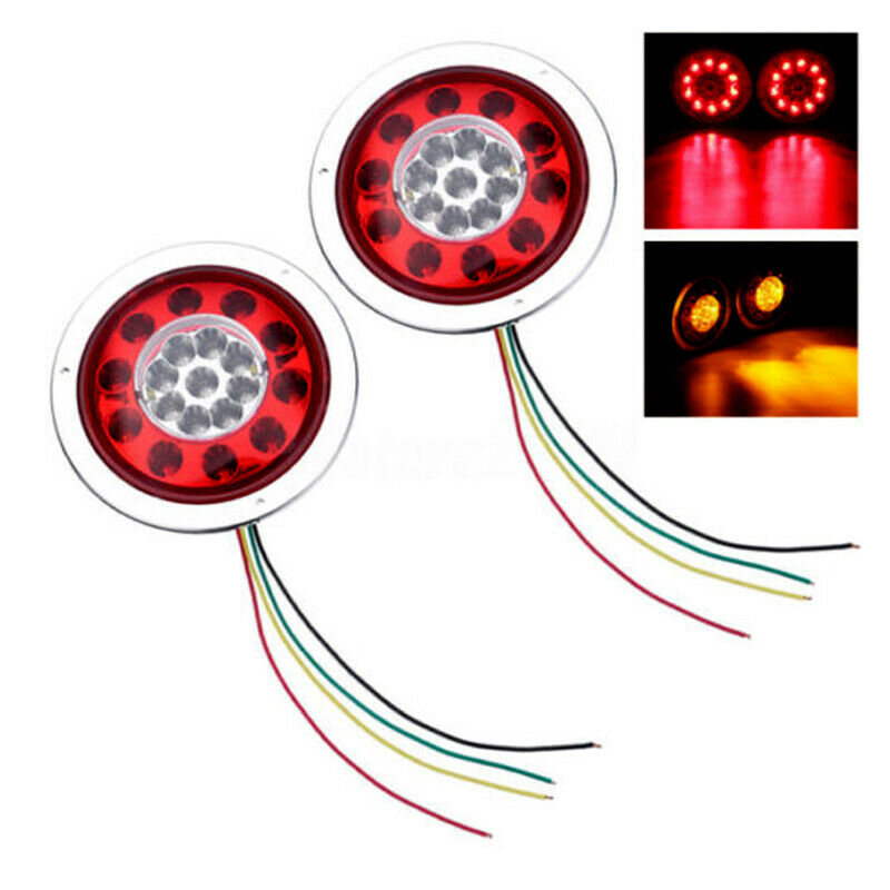 2x 4.3'' Round 19LED Truck Trailer Lorry Brake Stop Turn Tail Light Chrome Ring