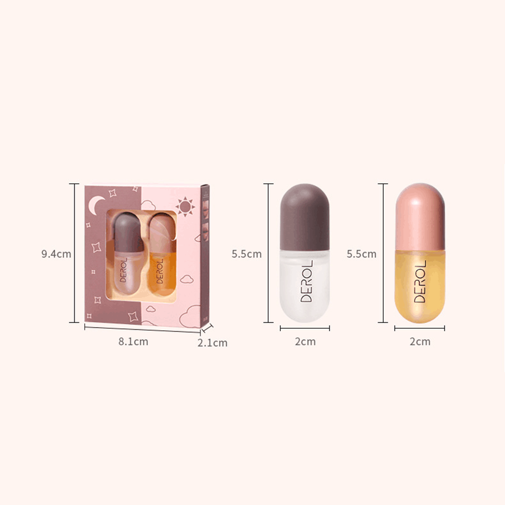 2Pcs DEROL Plant Extracts Plumping Lip Serum Day&Night Lip Plump Enhancer Makeup