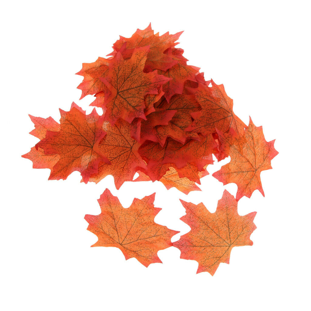 100x Artificial Maple Leaf Fall Autumn Leaves Craft Costumes Decor Orange