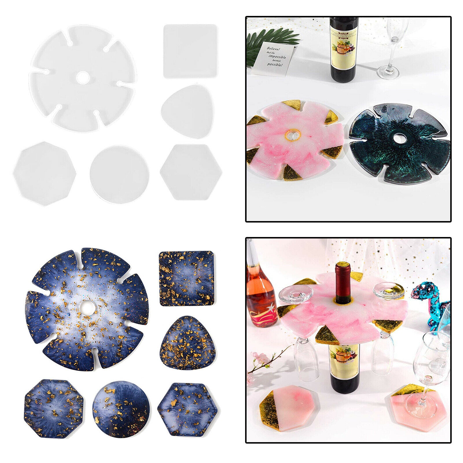 6x Wine Glass Holder Mold Cup Mat Round Coaster Mould Ornament Moulds