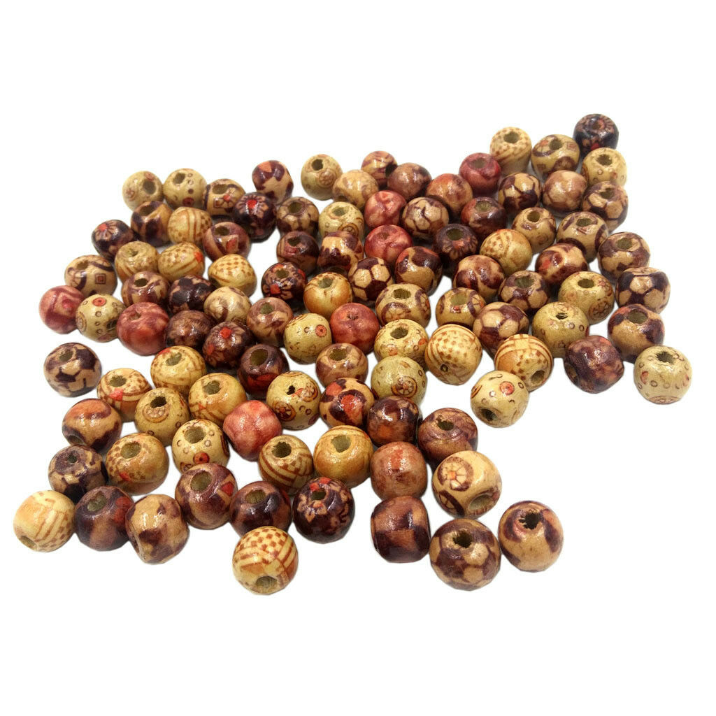 100x Mixed Wood Round Beads for Jewelry Making Loose Spacer Charms Bead 10mm