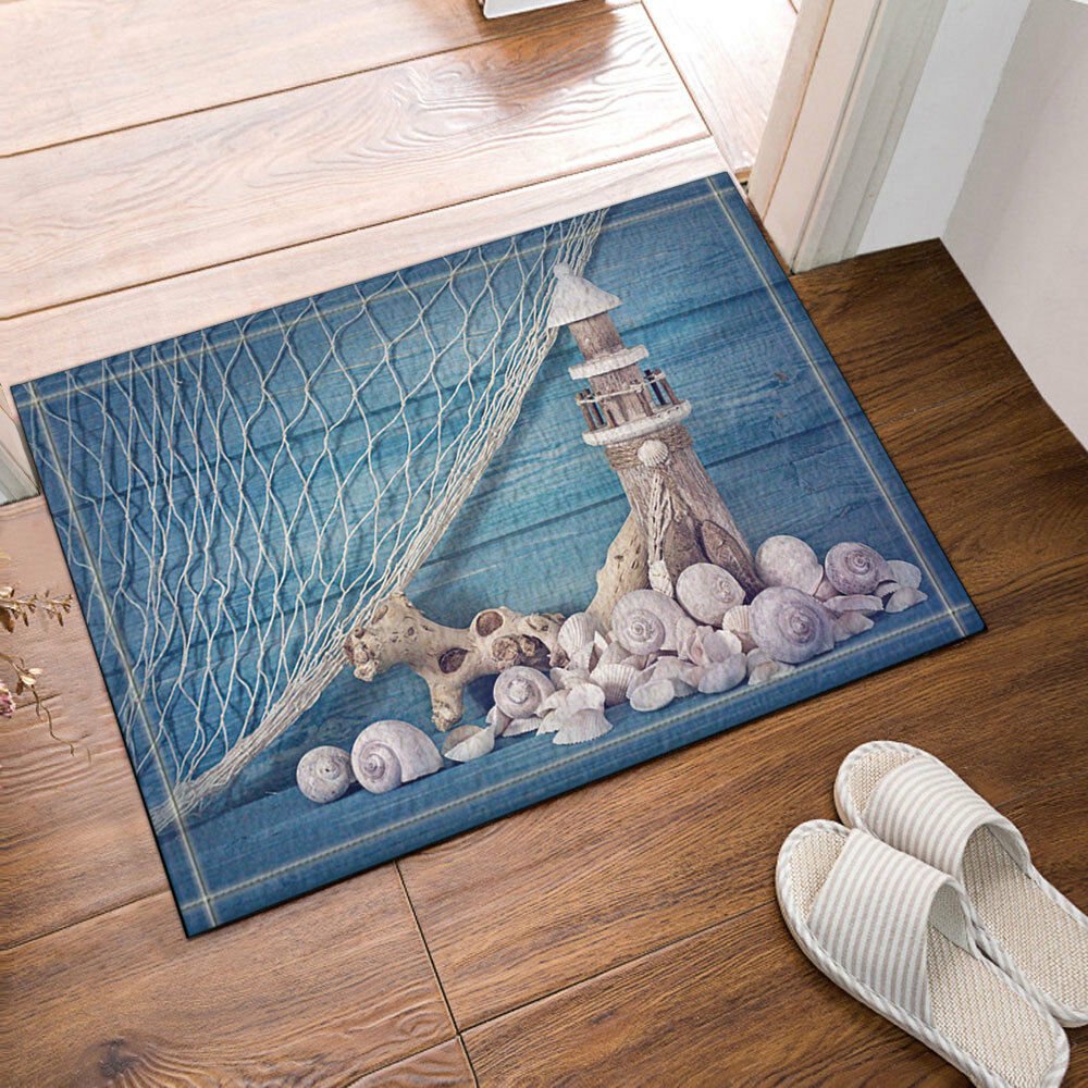 Lighthouse On Wooden And Fishing Nets Bathmat Bathroom Rug Non-Slip Mat 16x24"