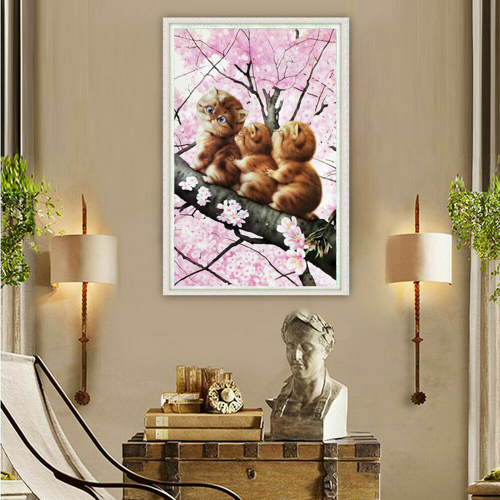 5D DIY Diamond Painting Three Cats Cross Stitch Embroidery Rhinestones Kits @