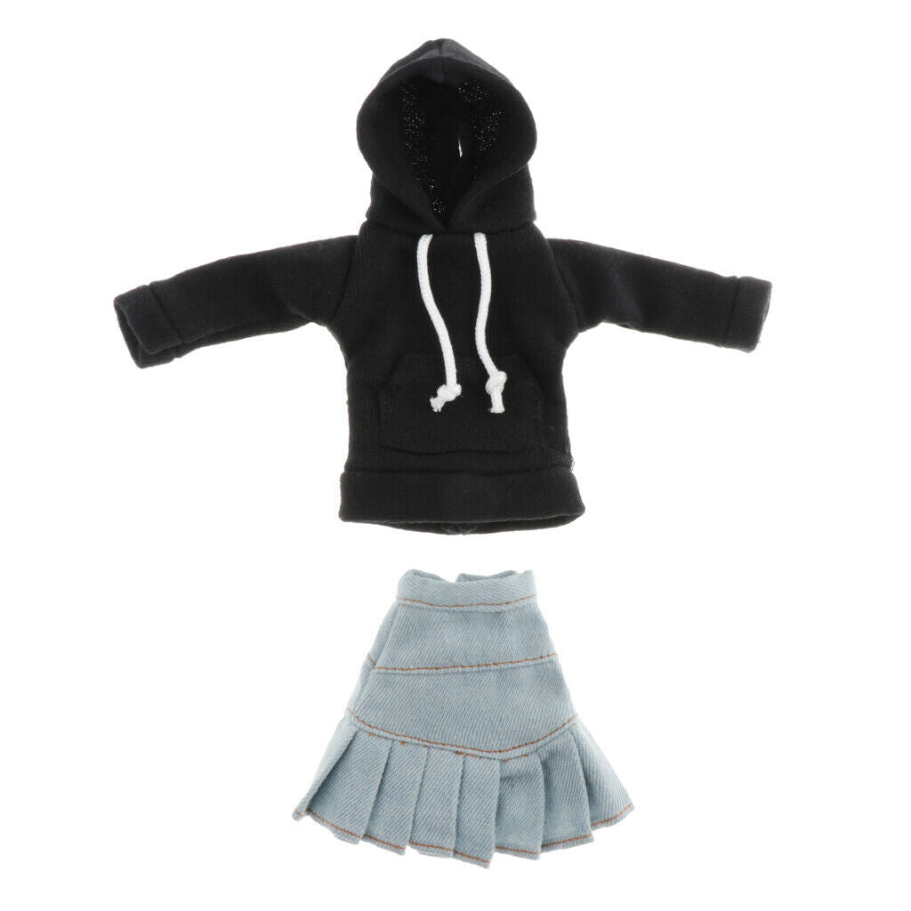 Cute BJD Hoodie With Jeans Skirt For 1/6 Blythe  BB Dress Up Outfits