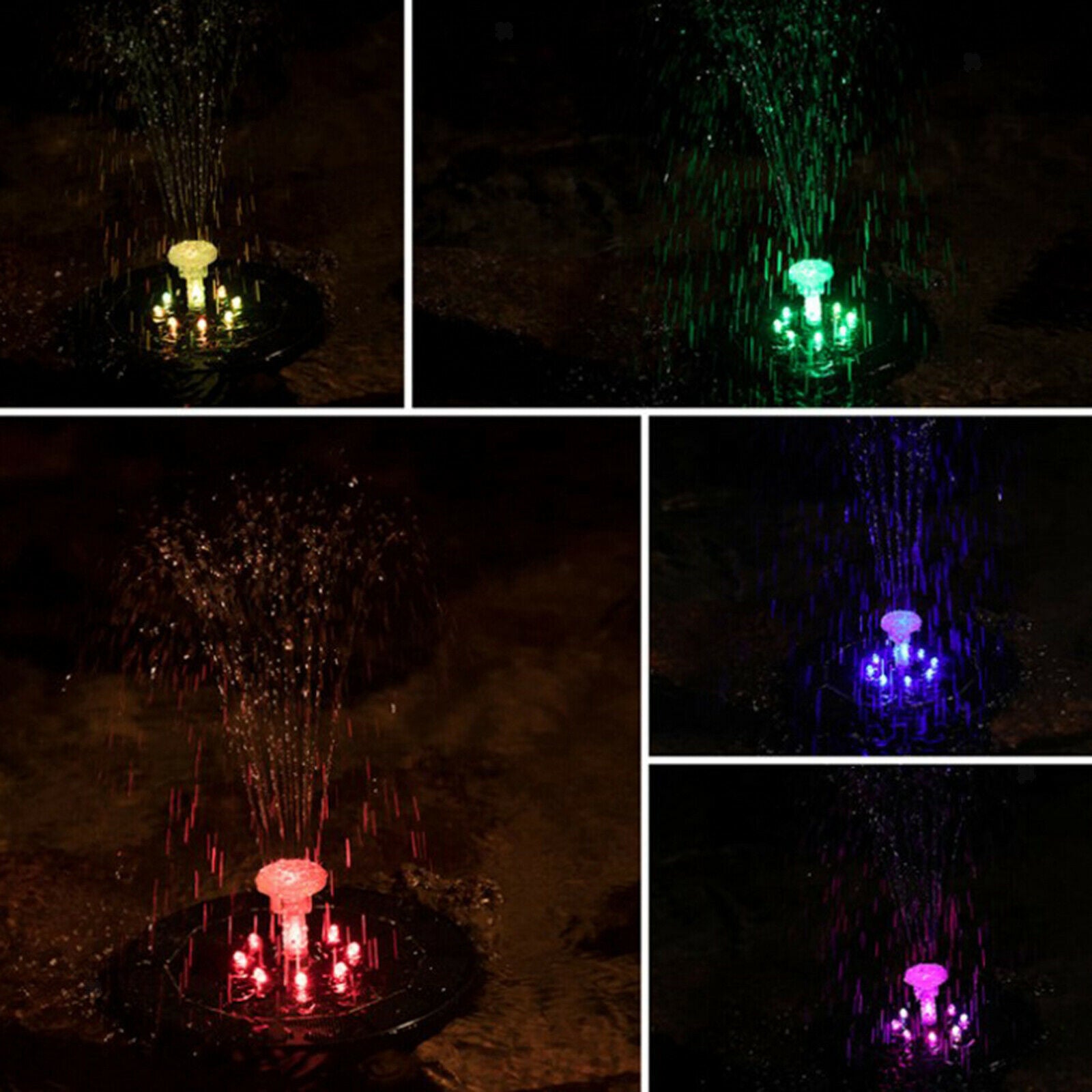 Solar Powered Fountain Water Pump Panel Birdbath w/ 6 Nozzles for Aquarium