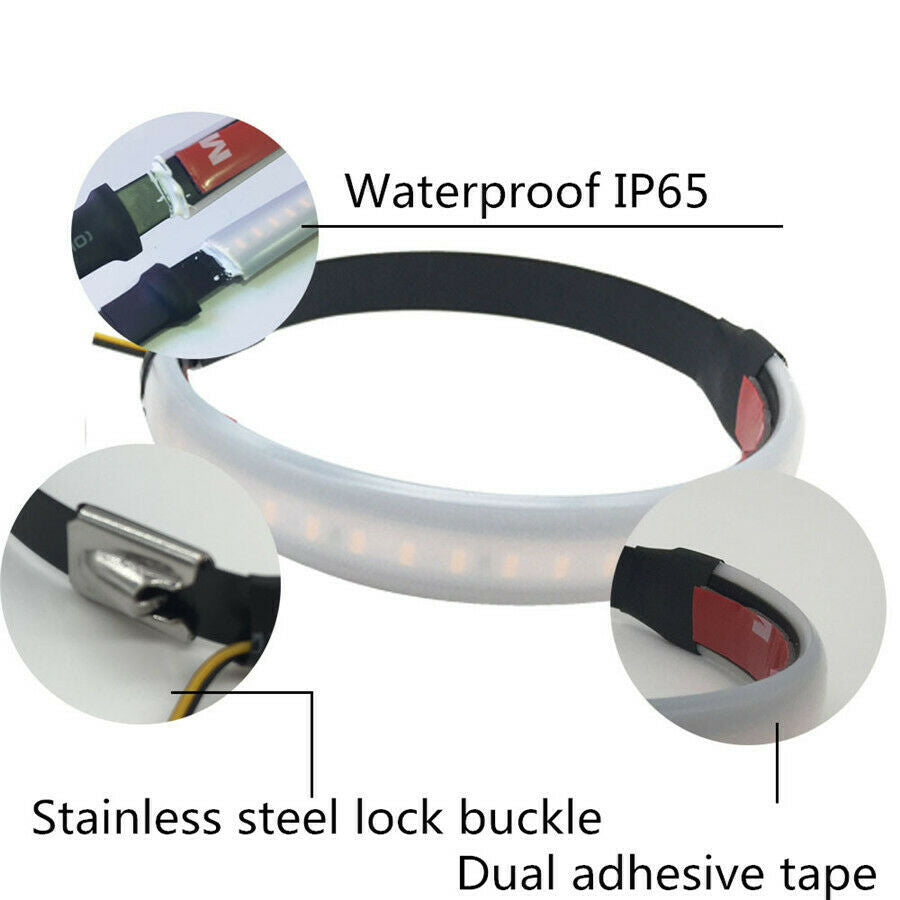 2x Universal Motorcycle Fork Turn Signal Light LED Strips Strobe Adjustable Mode