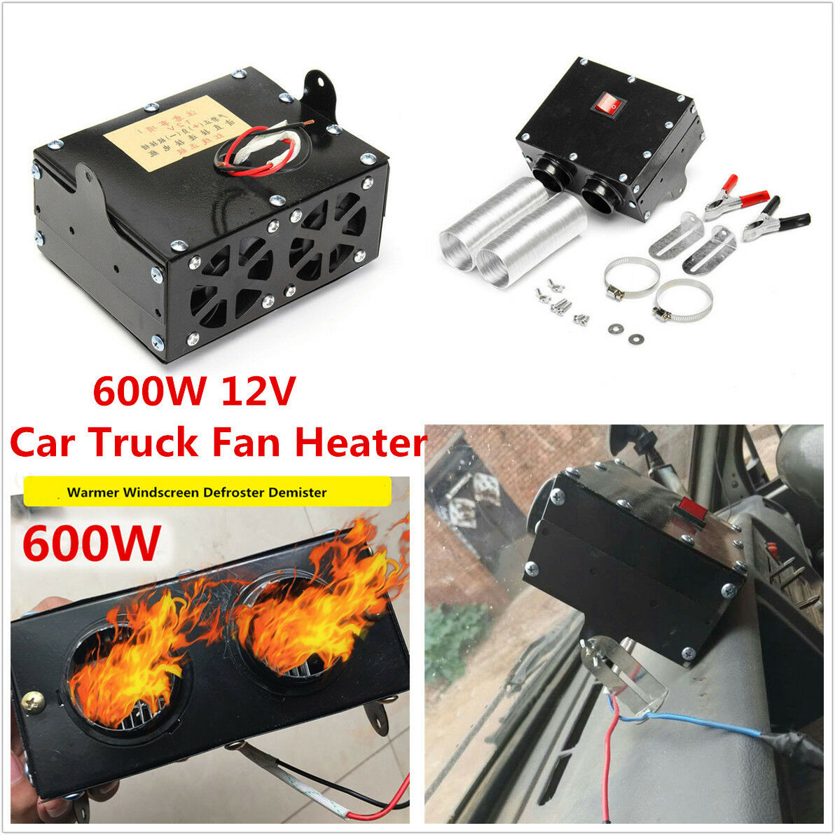 12V Portable Car Fan Heater Heating Warmer Windscreen Defroster Demister 600W