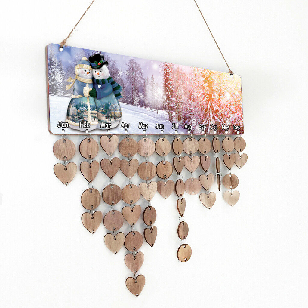 Wooden Snowman Design Birthday Planner Calendar Board Wooden Reminder Plaque