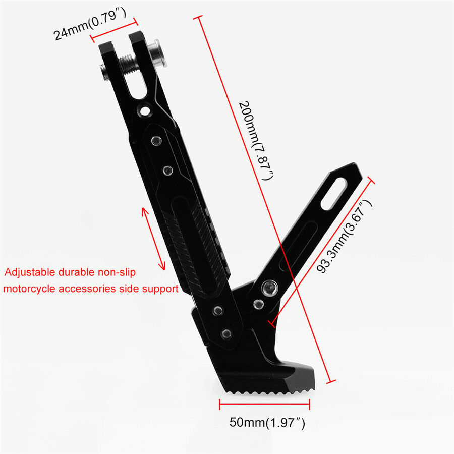 All Black Motorcycle Alloy Adjustable Side Tripod Holder Kickstand Fall Protect