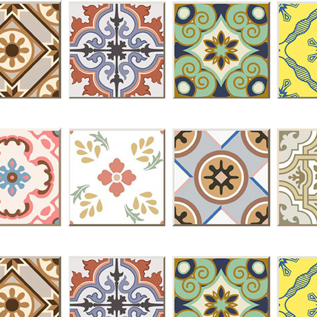20pcs Bohemia Printing Tile Stickers for Home Kitchen Bath Decor B 10x10cm