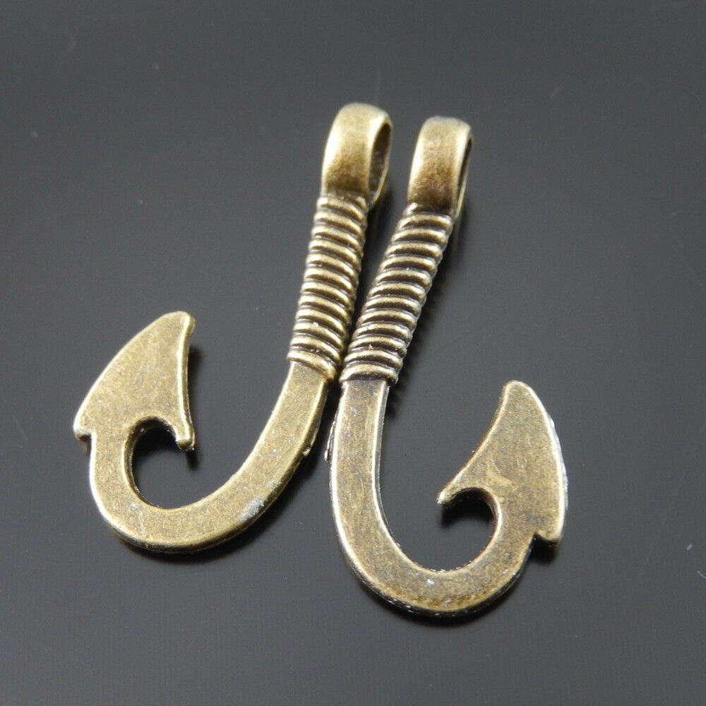 20 pcs Antiqued Bronze Fish hook Metal Pendant Bracelet Making Charm 25*14*3mm