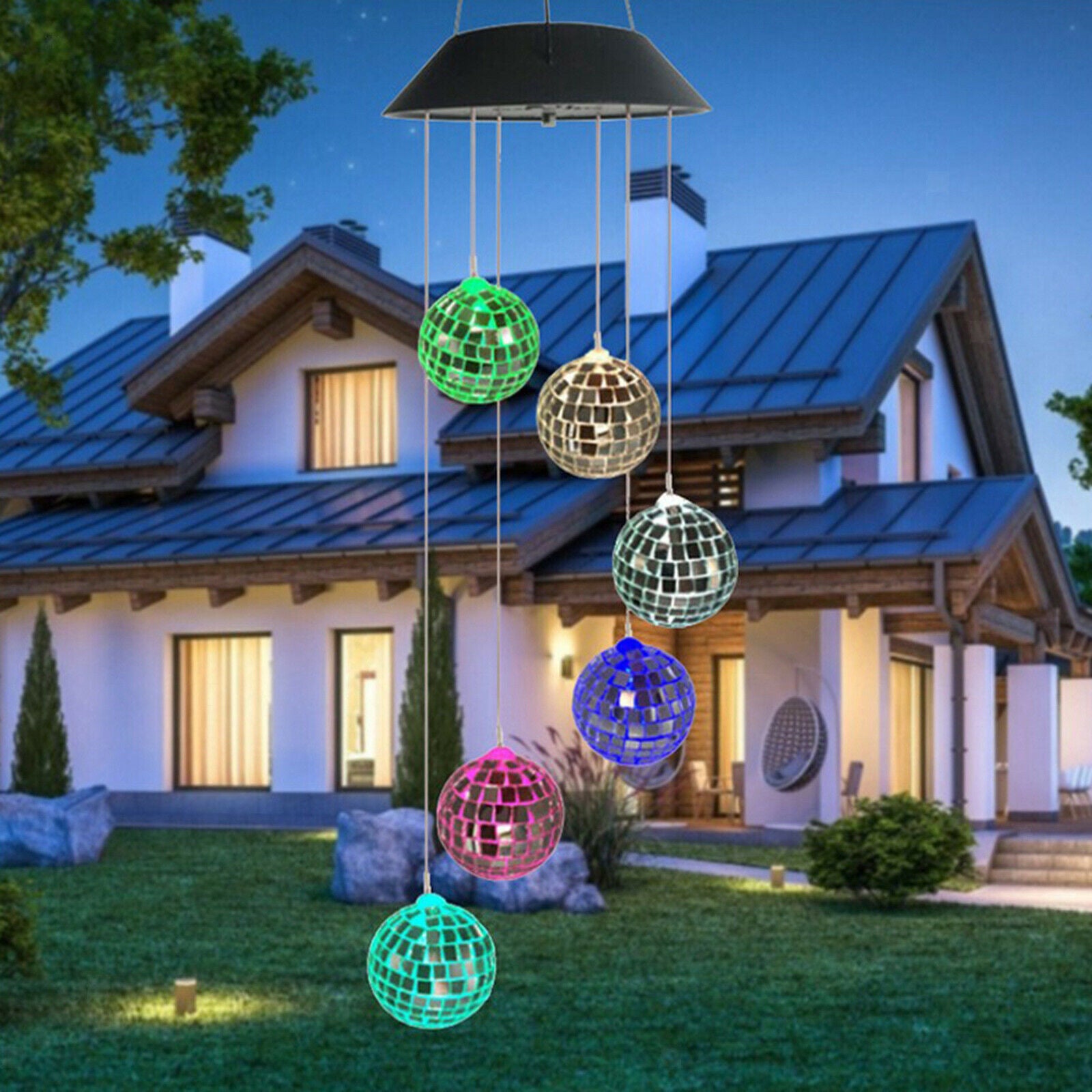 Solar Powered Wind Chimes Color Changing Waterproof For Yard Porch Party