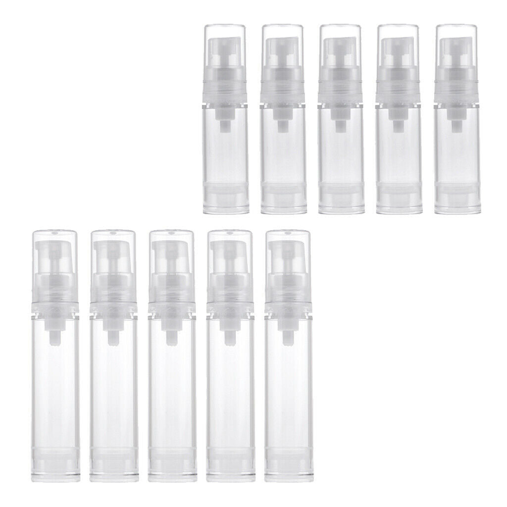 5ml/10ml Clear Airless Pump Bottle Empty Vacuum Lotion Travel Containers 10x