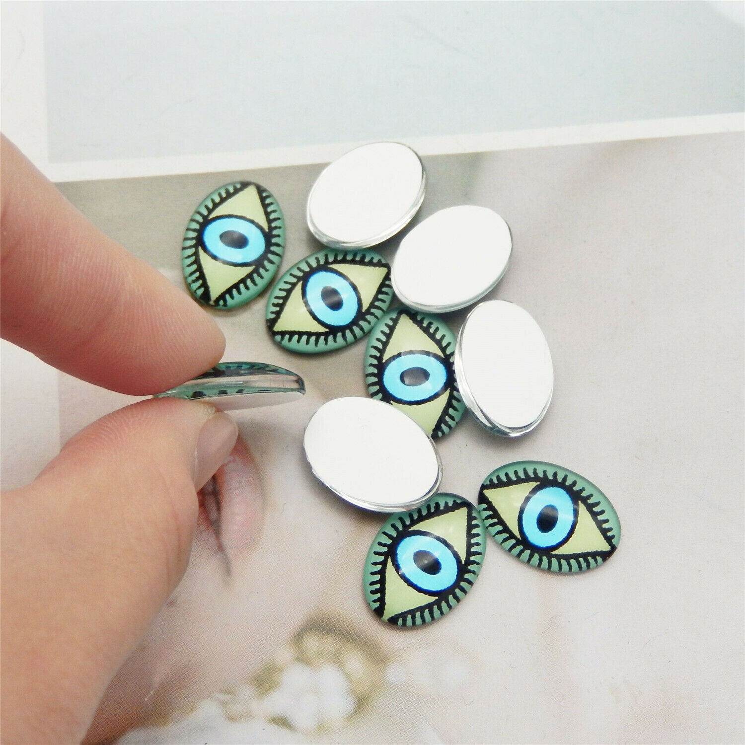20PCS Oval 18x13mm Glass Eye Flatback Cabochons Art Decoration Embellishment