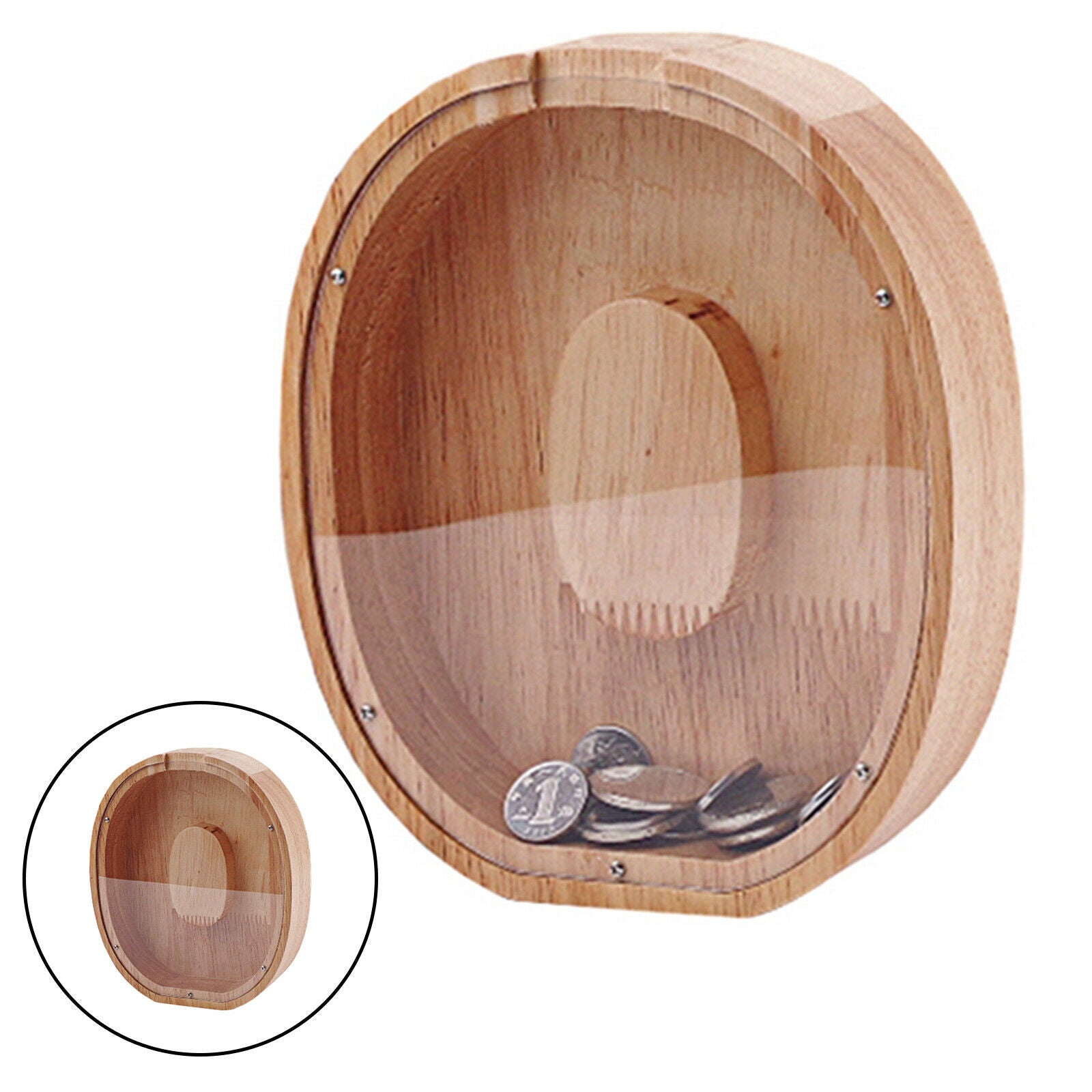 Wooden Letter O Shaped Piggy Bank Coins Saving Box Storage Decoration Craft