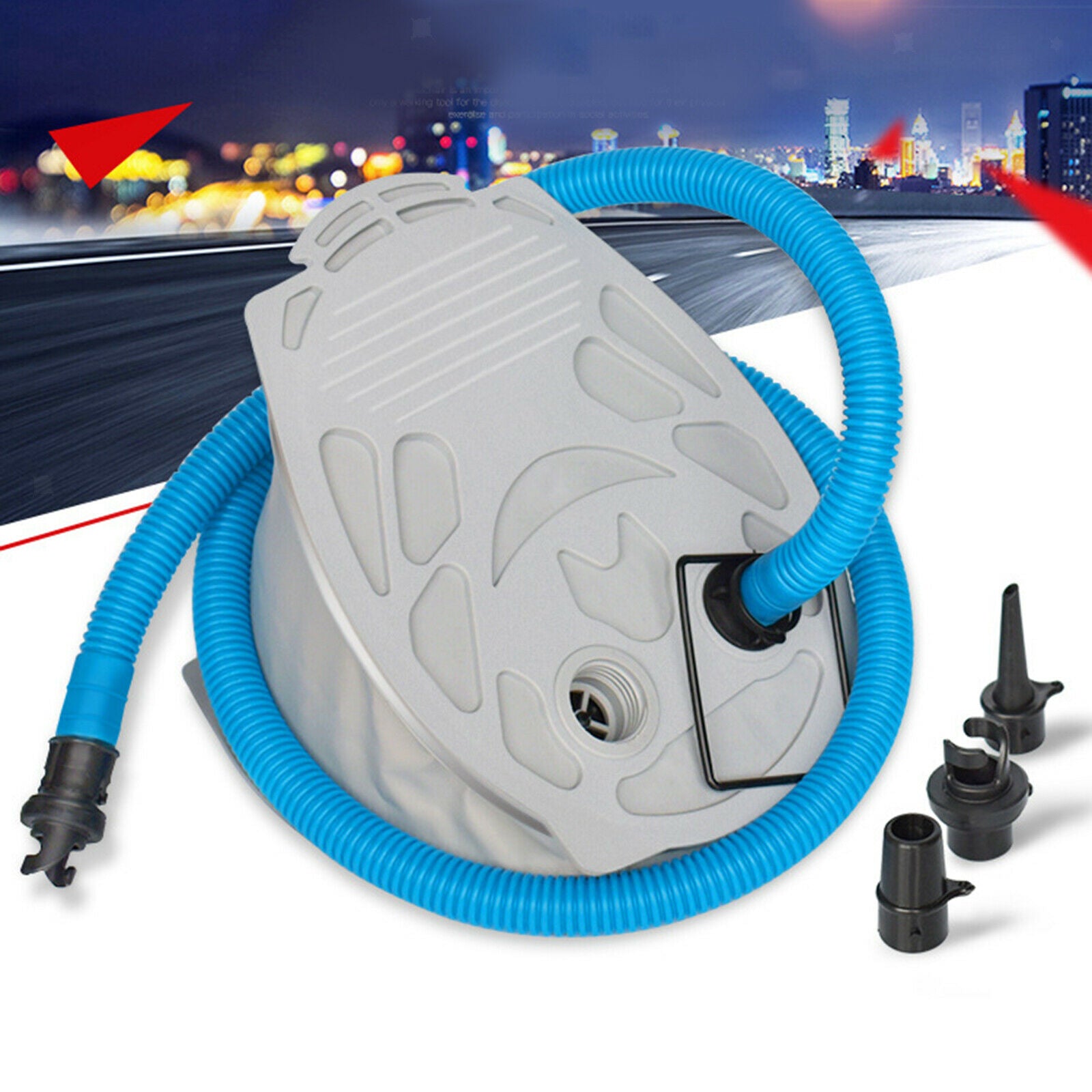 Foot Air Pump 3 Size Nozzles Inflator for Inflatable Boat Kayak Canoe Raft
