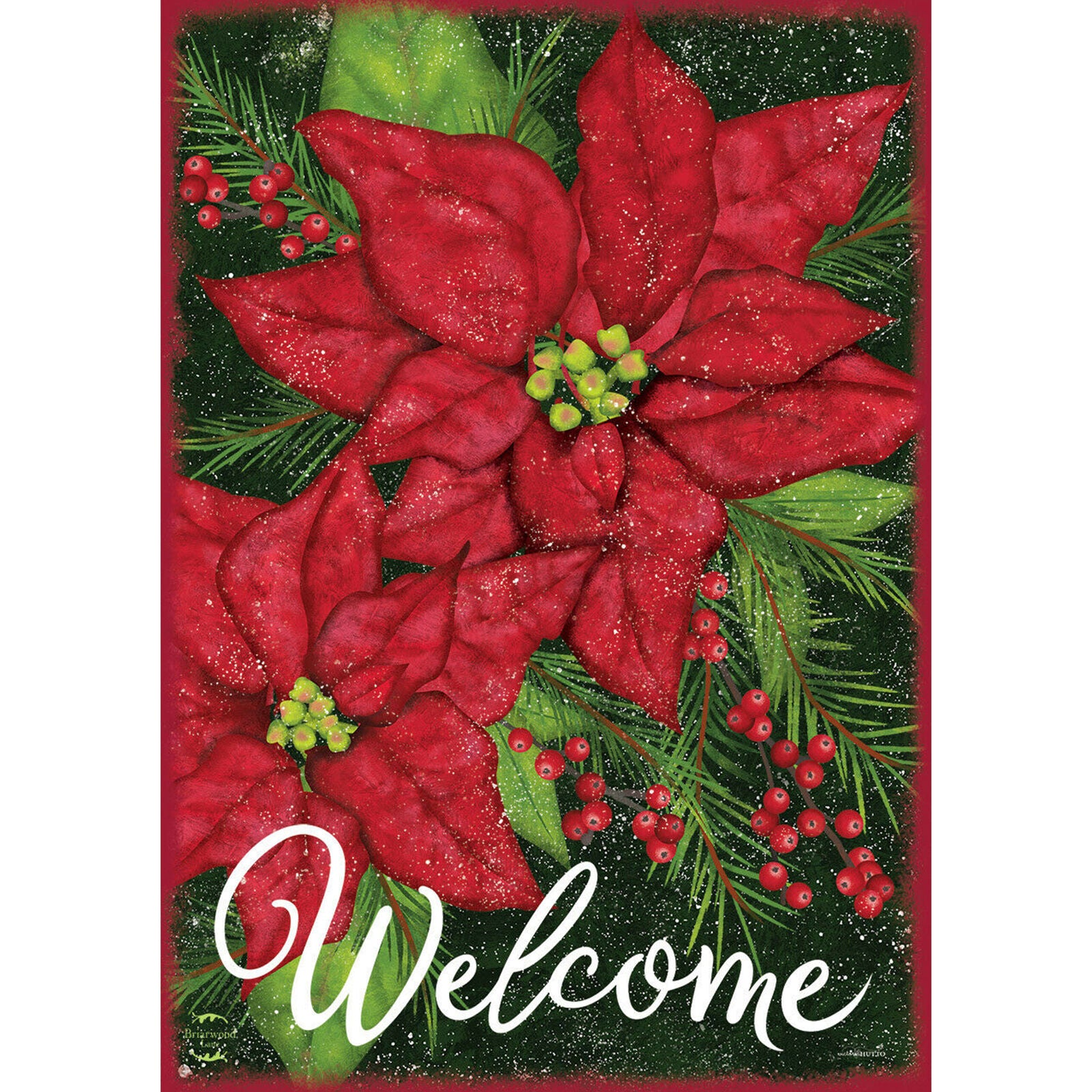 Holiday Poinsettia Christmas House Flag Welcome Floral 28" x 40" Briarwood Lane
