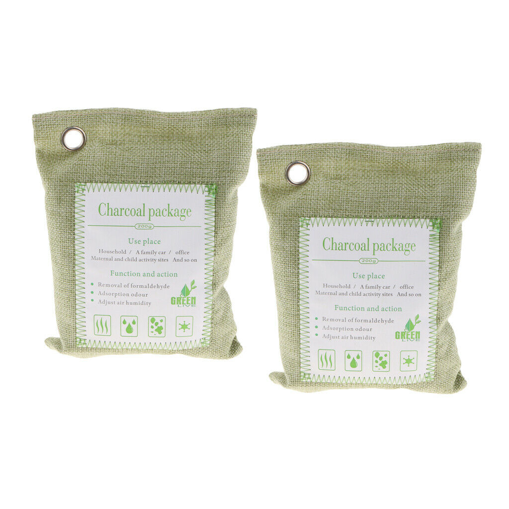 2 Pack NATURAL Air Purifying Bag Bamboo Charcoal Air Freshener, Deodorizer, Odor