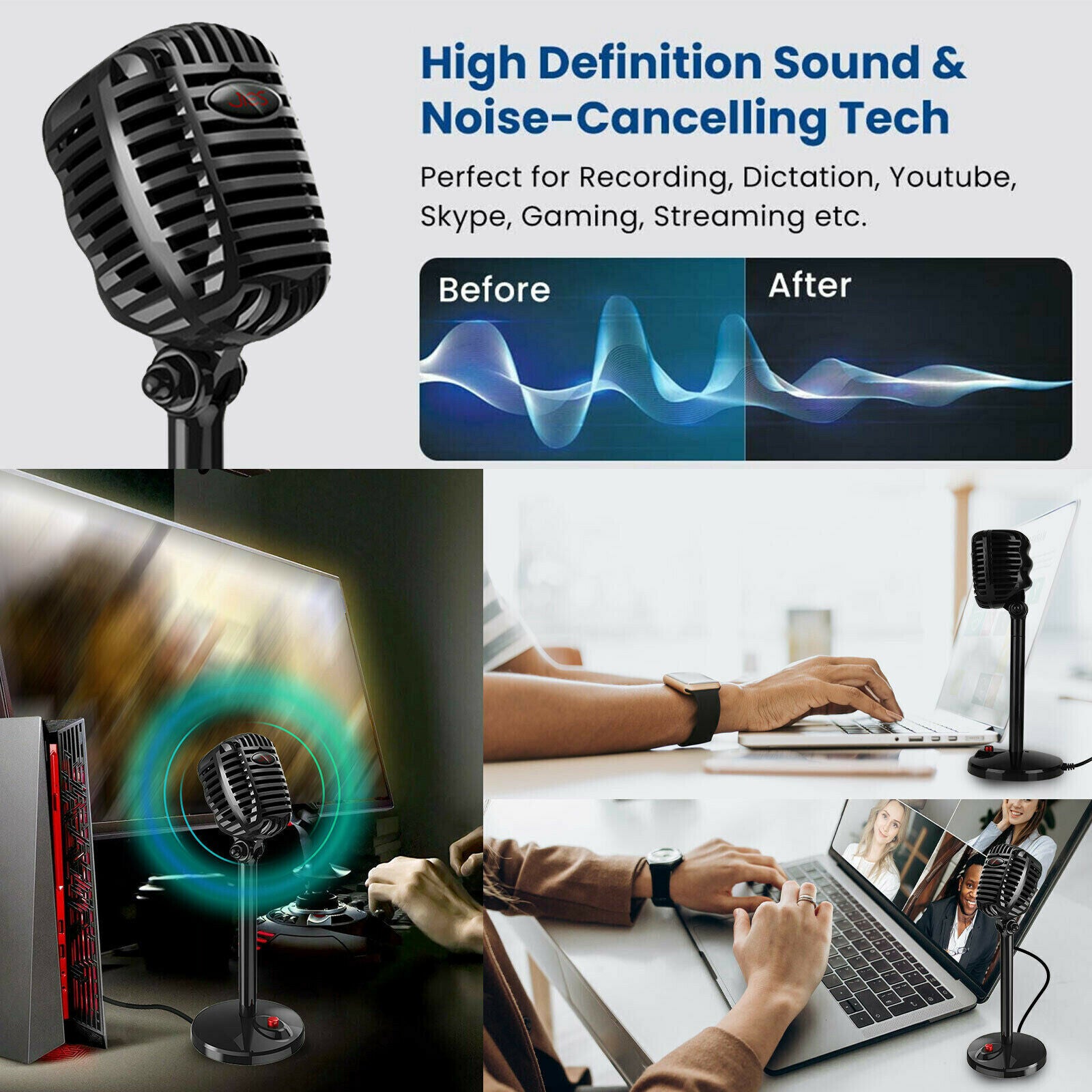 PC USB Podcast Studio Condenser Recording Microphone Livestream Professional Mic