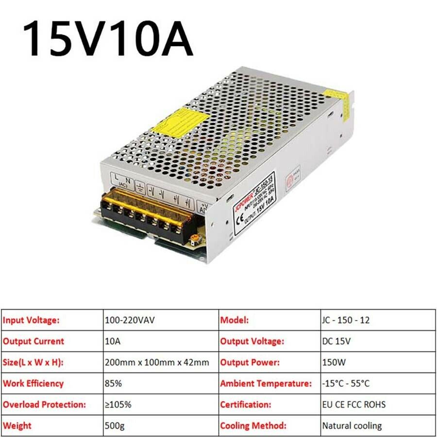15V 10A 150W DC Regulated Switching Power Supply PSU Driver LED Strip CCTV