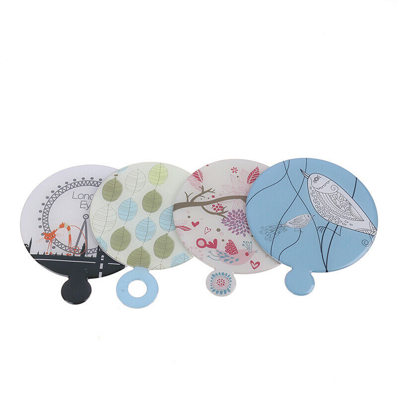 Stainless Steel Round PU Leather Cover Shatter Proof Card Pocket Cosmetic Mir DD