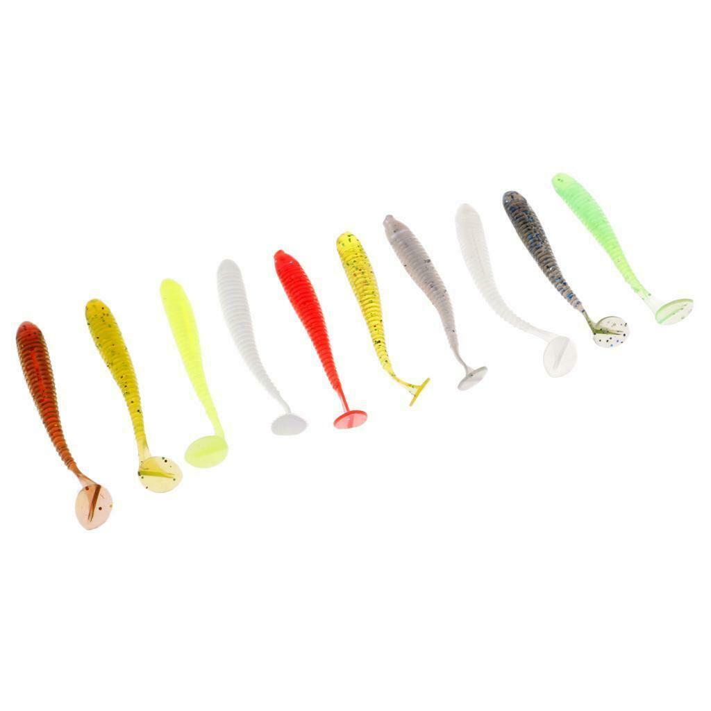 10Pcs T Tail Soft Fishing Baits Grub Worm Artificial Fishing Lure
